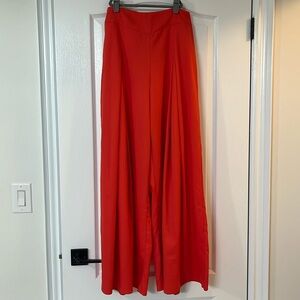 Orange red wide leg pleated pants
